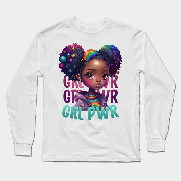 GRL PWR Cute Black Girl Power Women Empower Long Sleeve T-Shirt by Irene Koh Studio